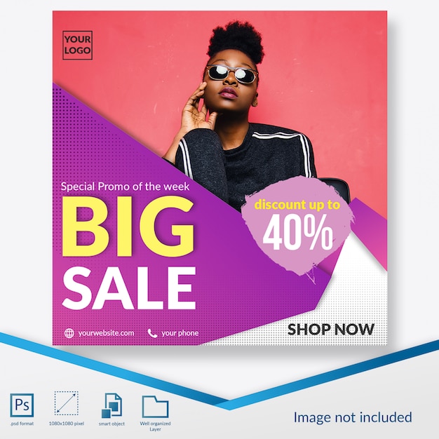 PSD big sale promo discount offer square banner or instagram post template