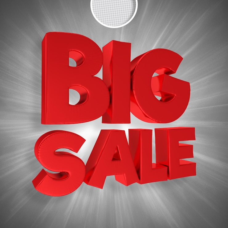 PSD big sale red text box with discount in 3d rendering