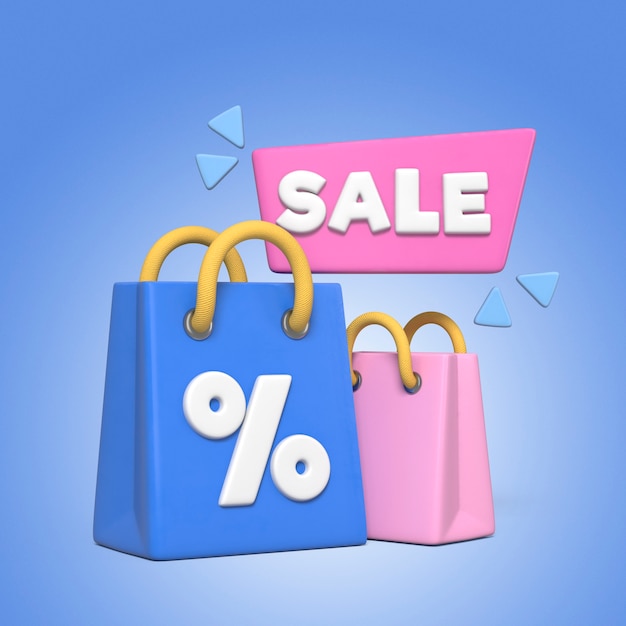 Big sale shopping bags 3d rendering