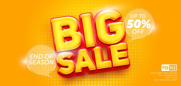 Big sale special offer banner with custom text editable 3D style text effect