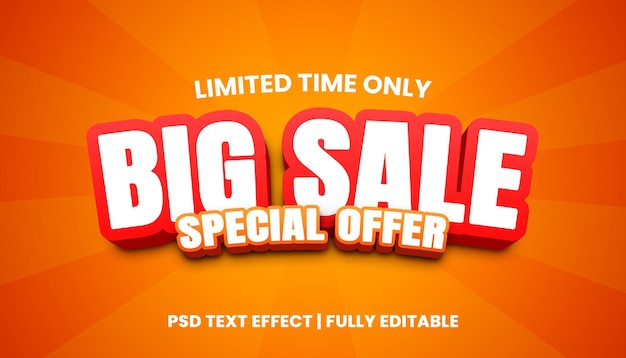 PSD big sale special offer text effect 3d