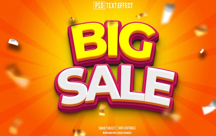 PSD big sale text effect font editable typography 3d text