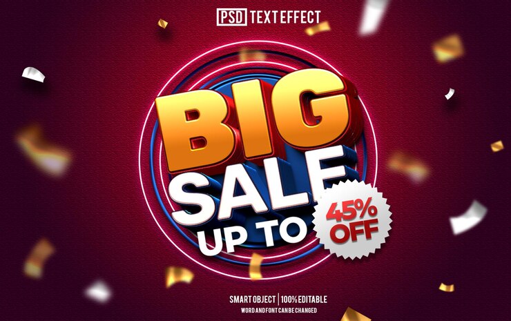 PSD big sale text effect font editable typography 3d text