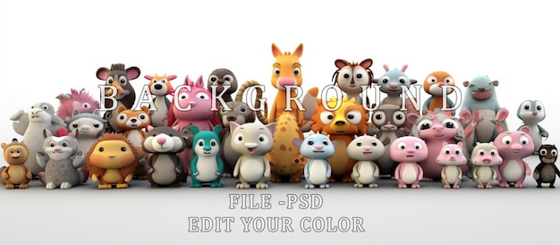 PSD big set of cute cartoon animals