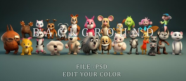 PSD big set of cute cartoon animals