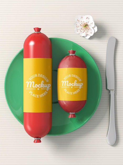 Big and small sausage packaging mockup