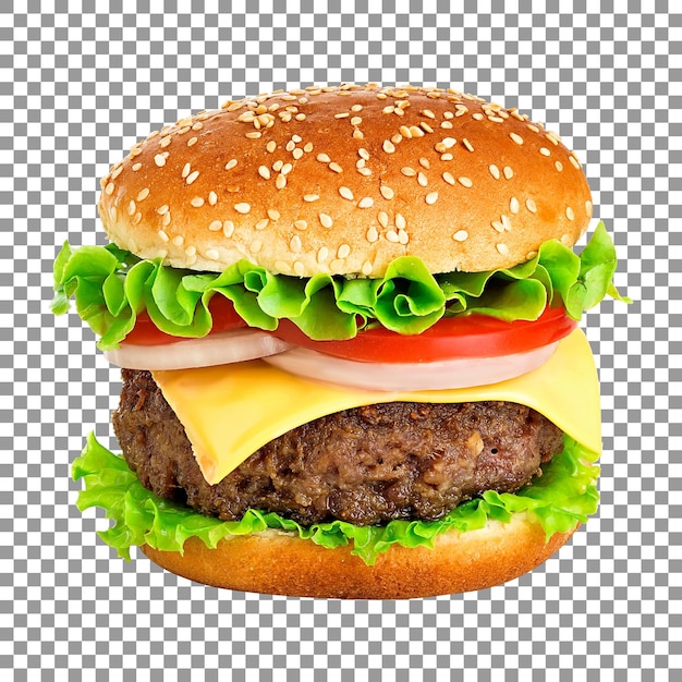 Big tasty cheese burger isolated on transparent background