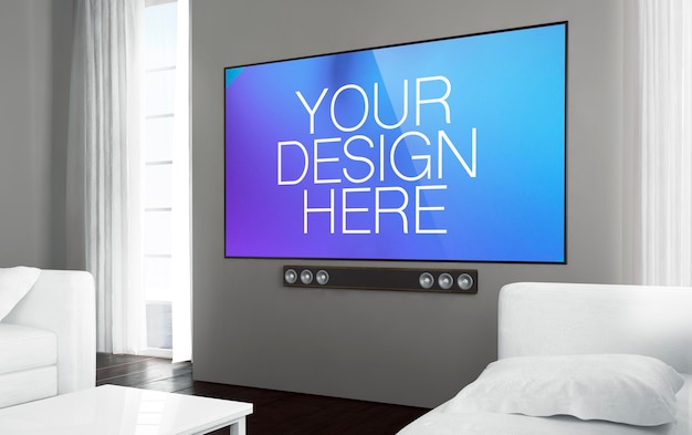 PSD big tv screen mockup in living room