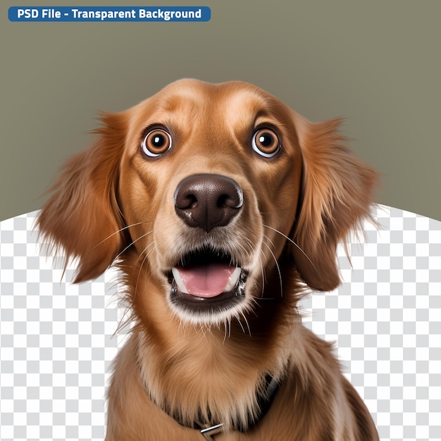 PSD bigeyed dog appears crazy in a closeup of its surprised look