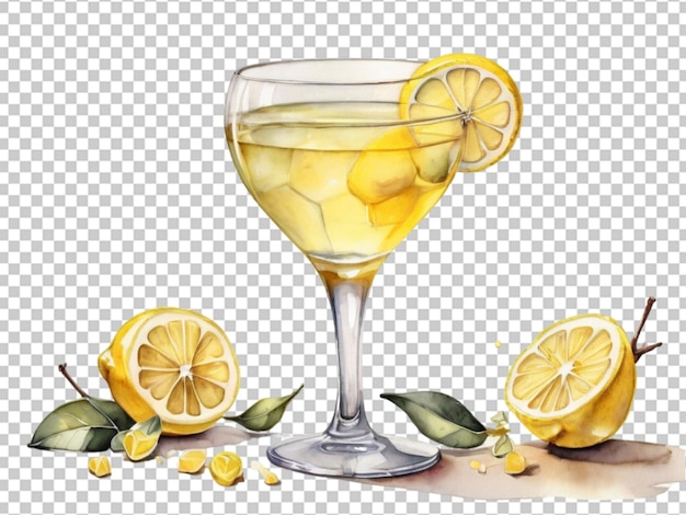 PSD bijen knieën cocktail aquarel illustratie met citroen png