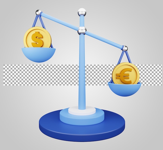 Bilans walutowy dolara euro dla gospodarki biznesowej na przezroczystym tle ilustracja 3d