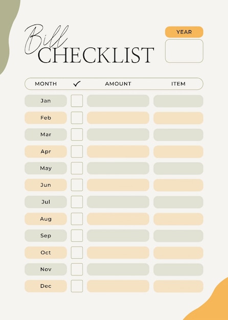 Bill Checklist Printable Template