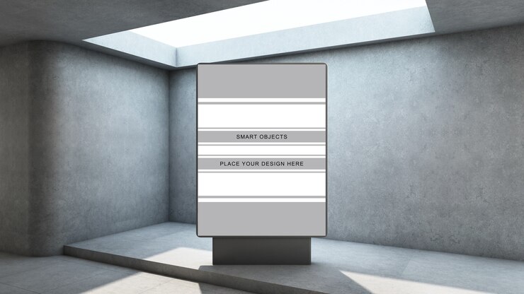 PSD billboard advertising in a concrete walkway in 3d render