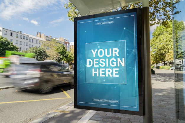 PSD billboard in a bus stop mockup