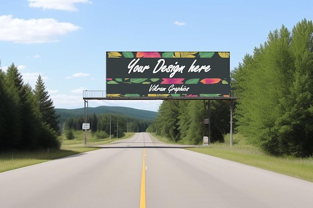 PSD billboard at highway countryside psd mockup