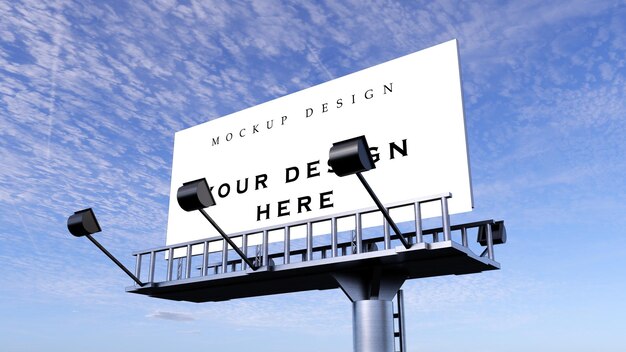 Billboard mockup on blue sky background with lighting