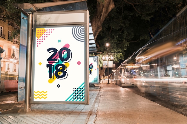 PSD billboard mockup in city at night