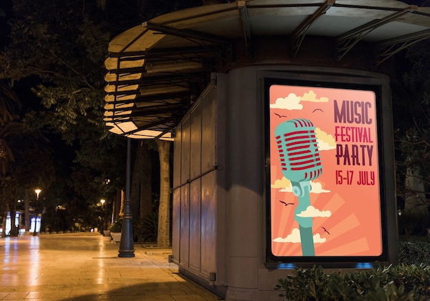 Billboard mockup in city at night