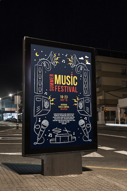 PSD billboard mockup in city at night