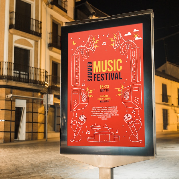 Billboard mockup in city at night