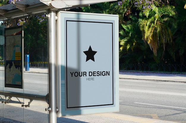 PSD billboard mockup on city sunlight