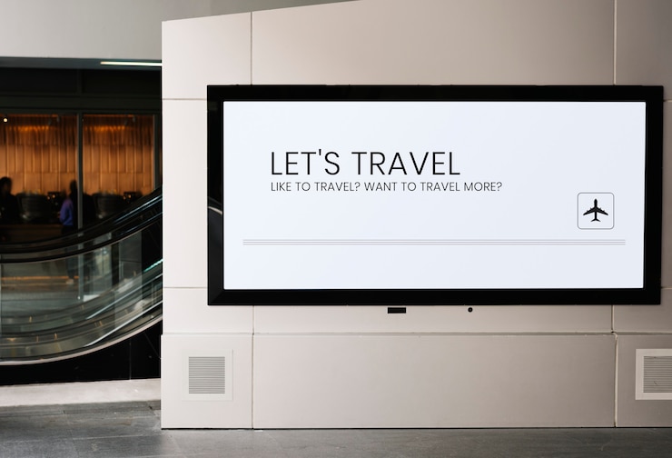 PSD billboard mockup in de buurt van een roltrap op een treinstation