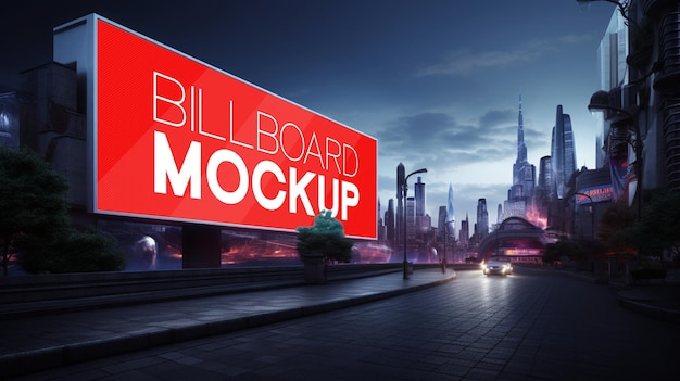 Billboard mockup in een futuristische stad