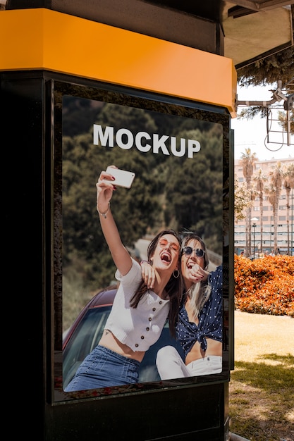 PSD billboard mockup on kiosk