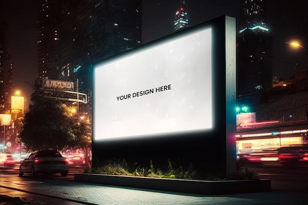 Макет рекламного щита в ночном городе