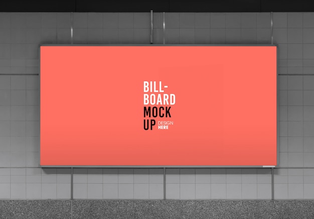 PSD billboard mockup in subway or metro station, useful for advertising.