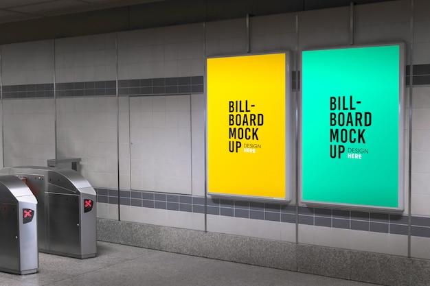 PSD billboard mockup in subway or metro station