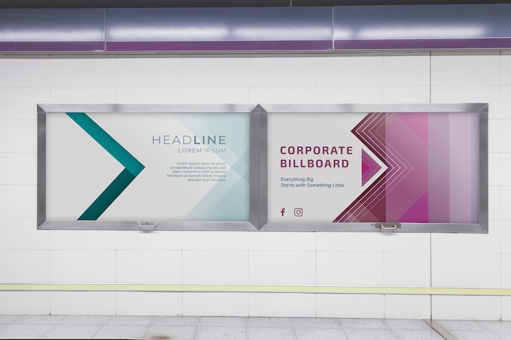 PSD billboard mockup in subway station