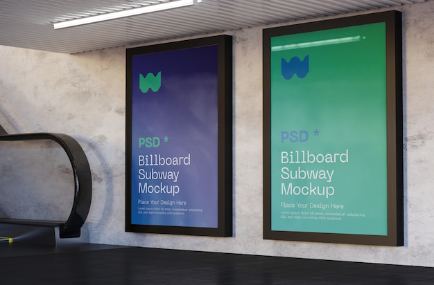 PSD billboard mockup in subway station