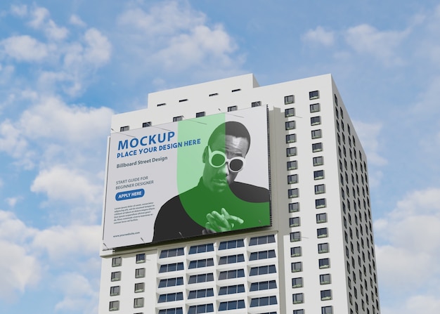 PSD billboard mockup on tall building on the street