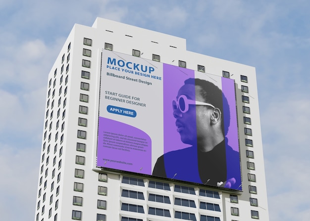 PSD billboard mockup on tall building on the street