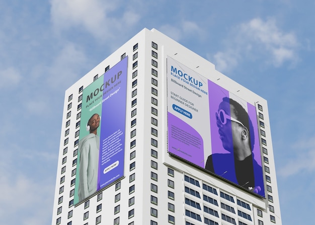 PSD billboard mockup on tall building on the street