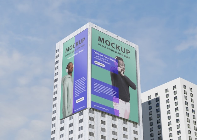 PSD billboard mockup on tall building on the street