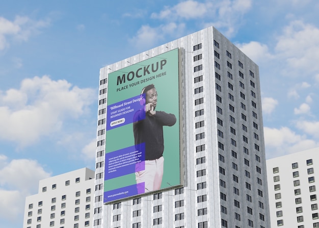 Billboard mockup on tall building on the street