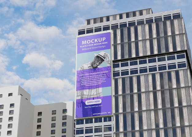 Mockup per le affissioni su un edificio alto sulla strada