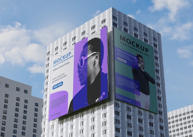 PSD billboard mockup on tall building on the street