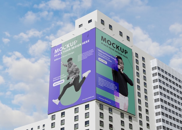 Billboard mockup on tall building on the street