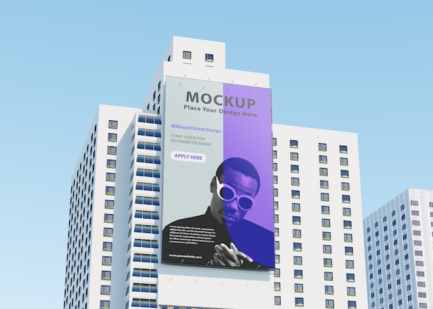 PSD billboard mockup on tall building on the street