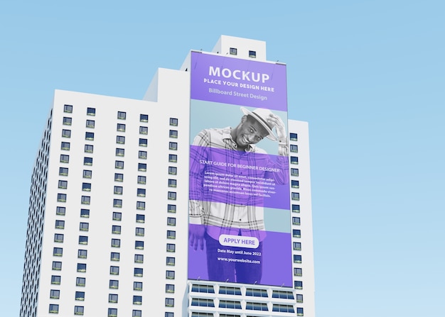 PSD billboard mockup on tall building on the street