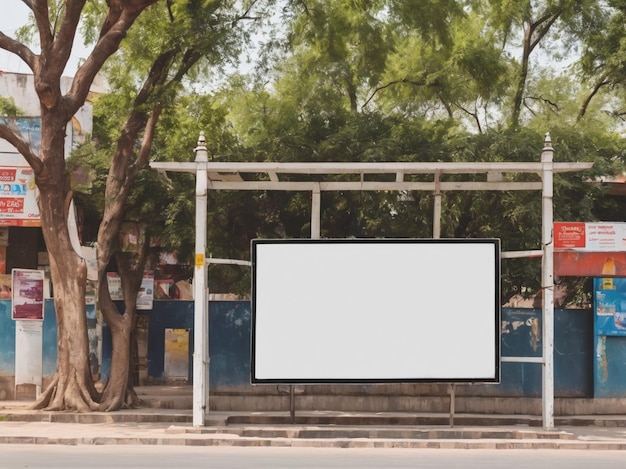 Billboard mockup cartellone bianco vicino alla fermata dell'autobus a jaipur rajasthan