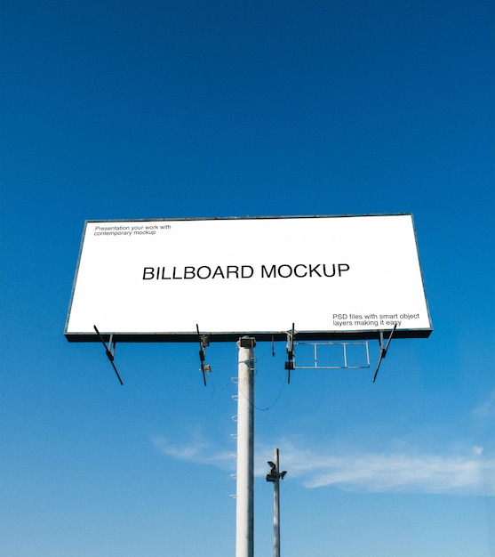 PSD billboard mockup with blue sky background