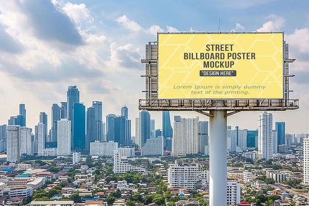 PSD billboard mockup with a building in the background