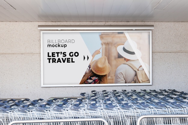 PSD billboard mockup with shopping carts