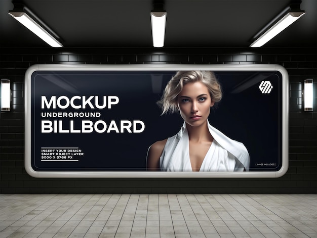 Billboard on modern underground wall mockup