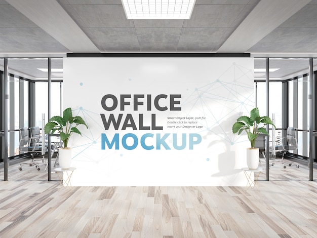 Billboard muur mockup in lichte houten kantoor