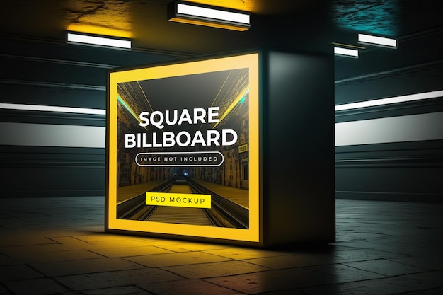 Billboard in neon style underground subway wall mockup